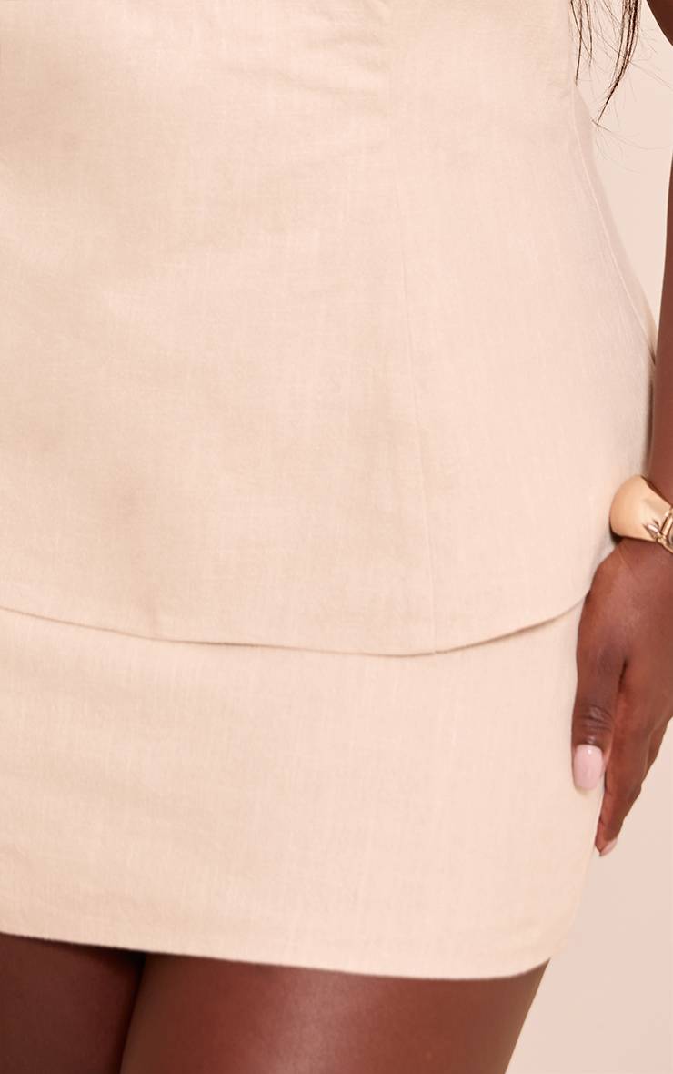 Naturel Jupe Courte Évasée En Lin Premium Grande Taille - Ensemble Coordonné
