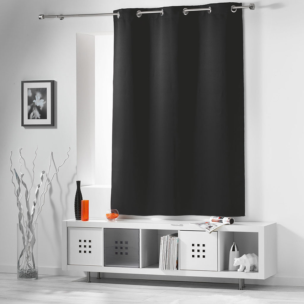 Rideau occultant à œillets ronds polyester charbon 135x180cm