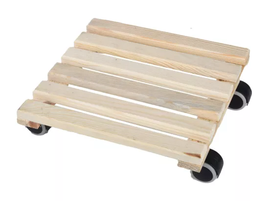 Support à roulettes en bois pour plantes d'intérieur Carré - Naturel