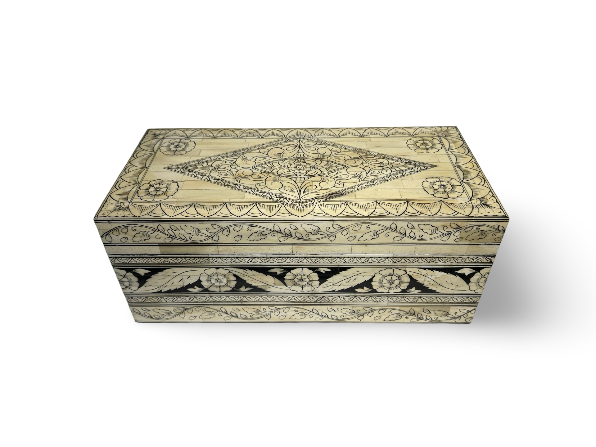 Kist bone inlay wit/zwart