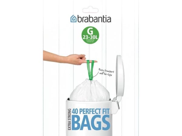 Brabantia Size G - Søppeldunkfôr - trekksnor - høytetthetspolyetylen (LDPE) - hvit - pakke av 40