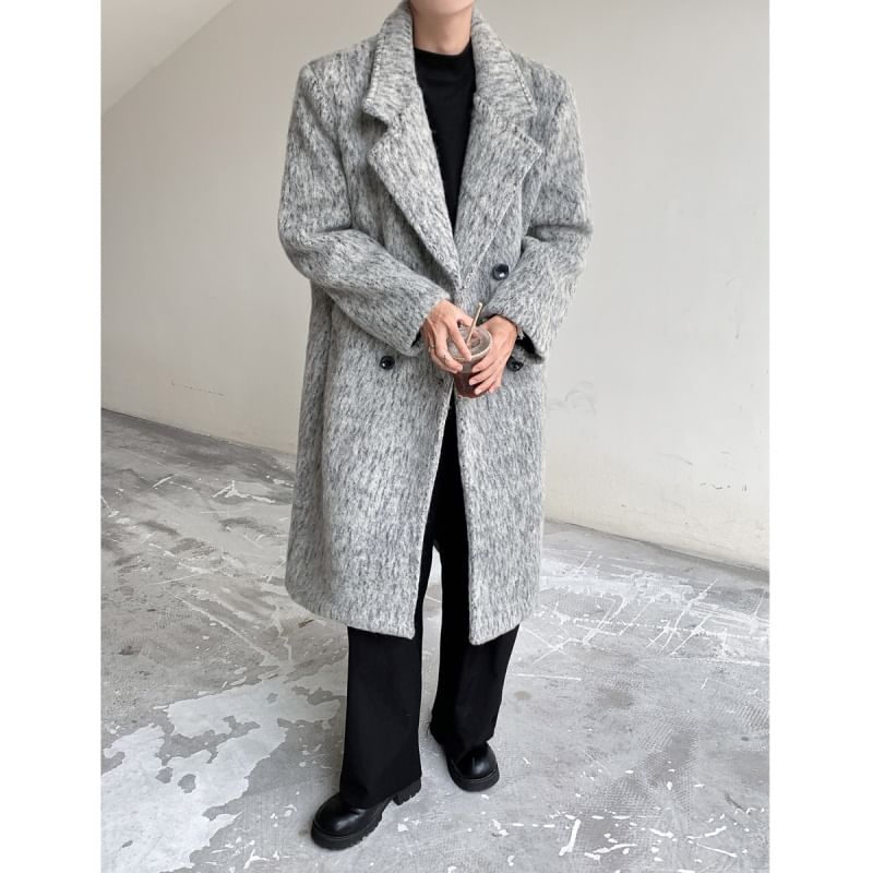 Orungeetun - Wollen trenchcoat met lange mouwen en dubbele rij knopen