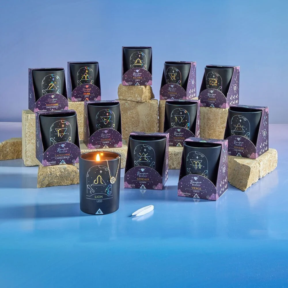 Bougie bijou doré signe astro Vierge senteur fleur de jasmin 36H