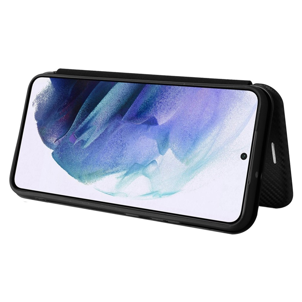 Samsung Galaxy S22 5G Leder Tasche Flip Cover Carbon Look - Schwarz