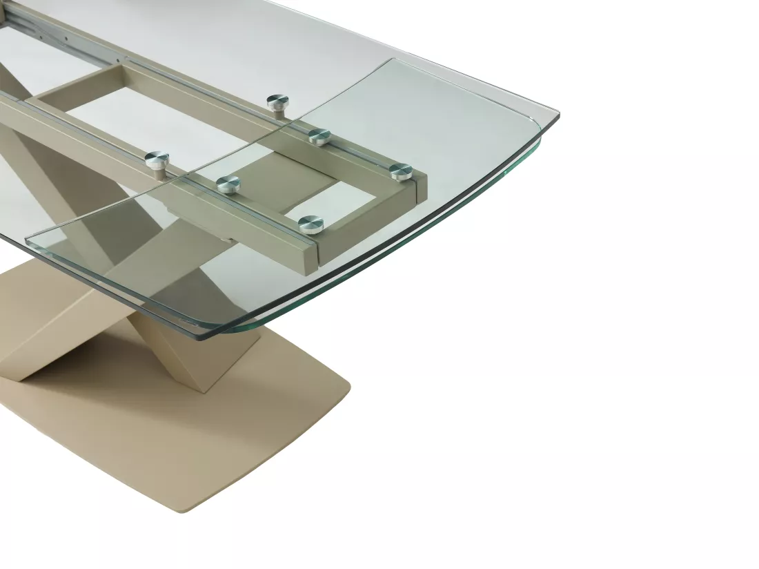 Table à manger extensible 6 à 10 personnes en verre trempé et métal - Transparent et beige - MALATA de Maison Céphy