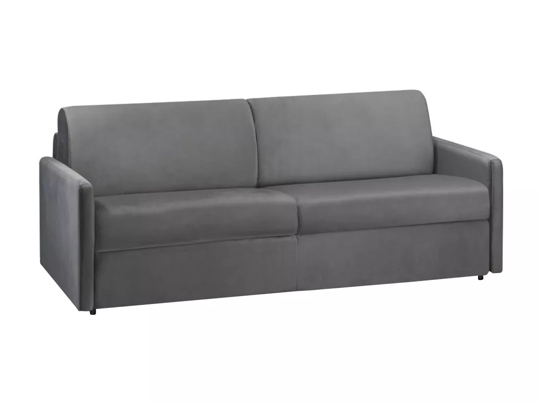 Canapé 4 places convertible express en velours gris anthracite - Couchage à lattes larges 160 cm - Matelas 18 cm CALIFE