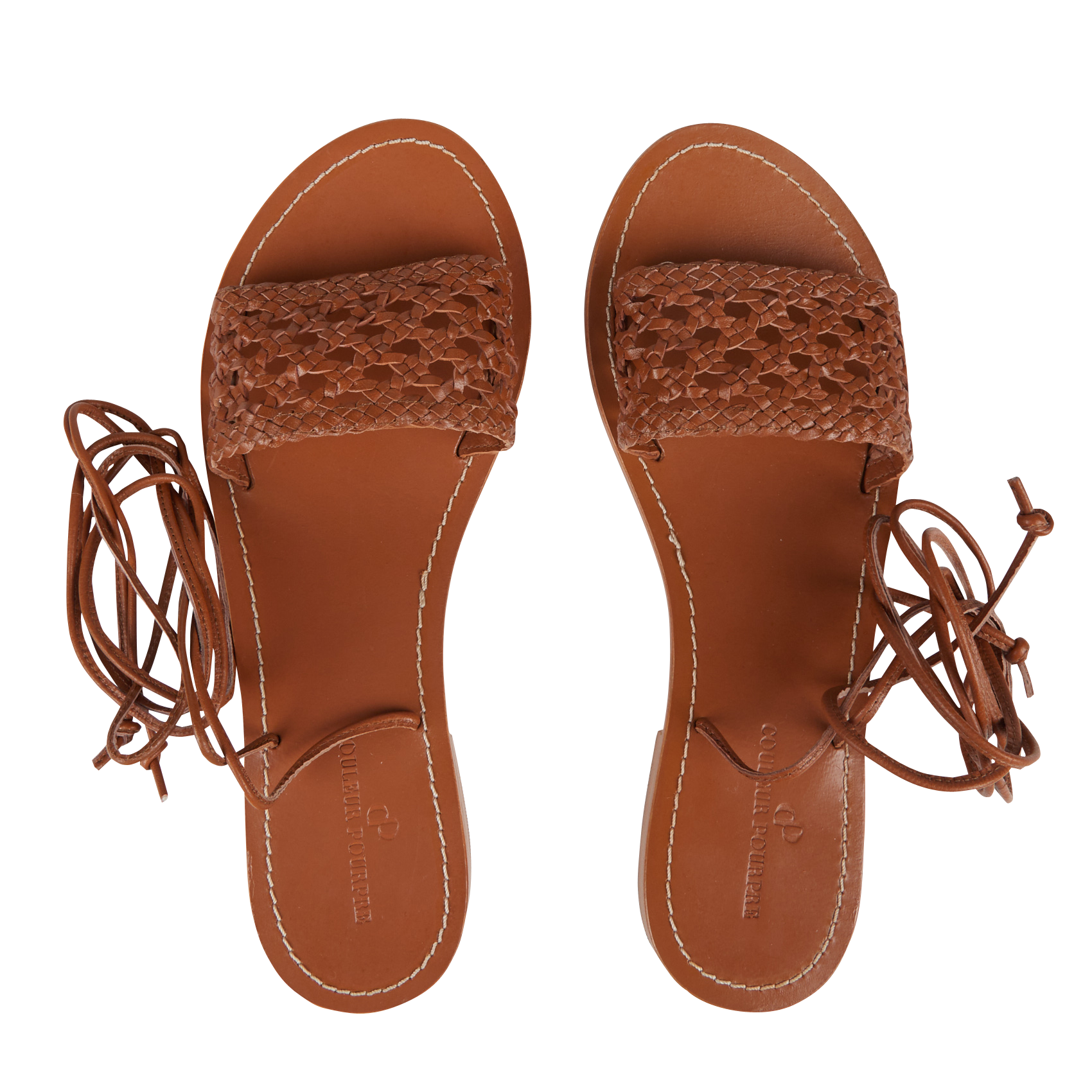 KALI - Sandales plates en cuir tressé | Marron