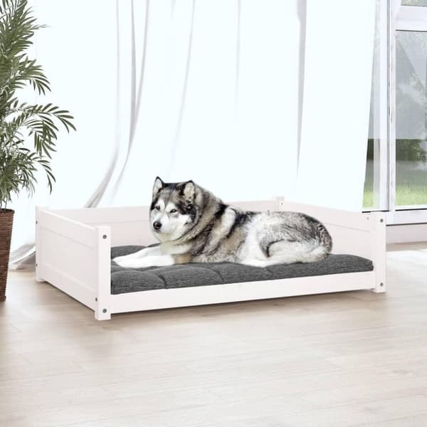 vidaXL Hundeseng hvit 105,5x75,5x28 cm heltre furu