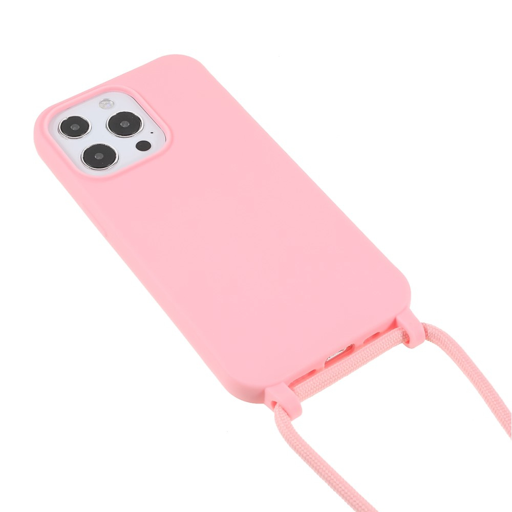 iPhone 13 Pro Necklace Gummi Case Hülle   Handykette (150cm) - Rosa / Silber