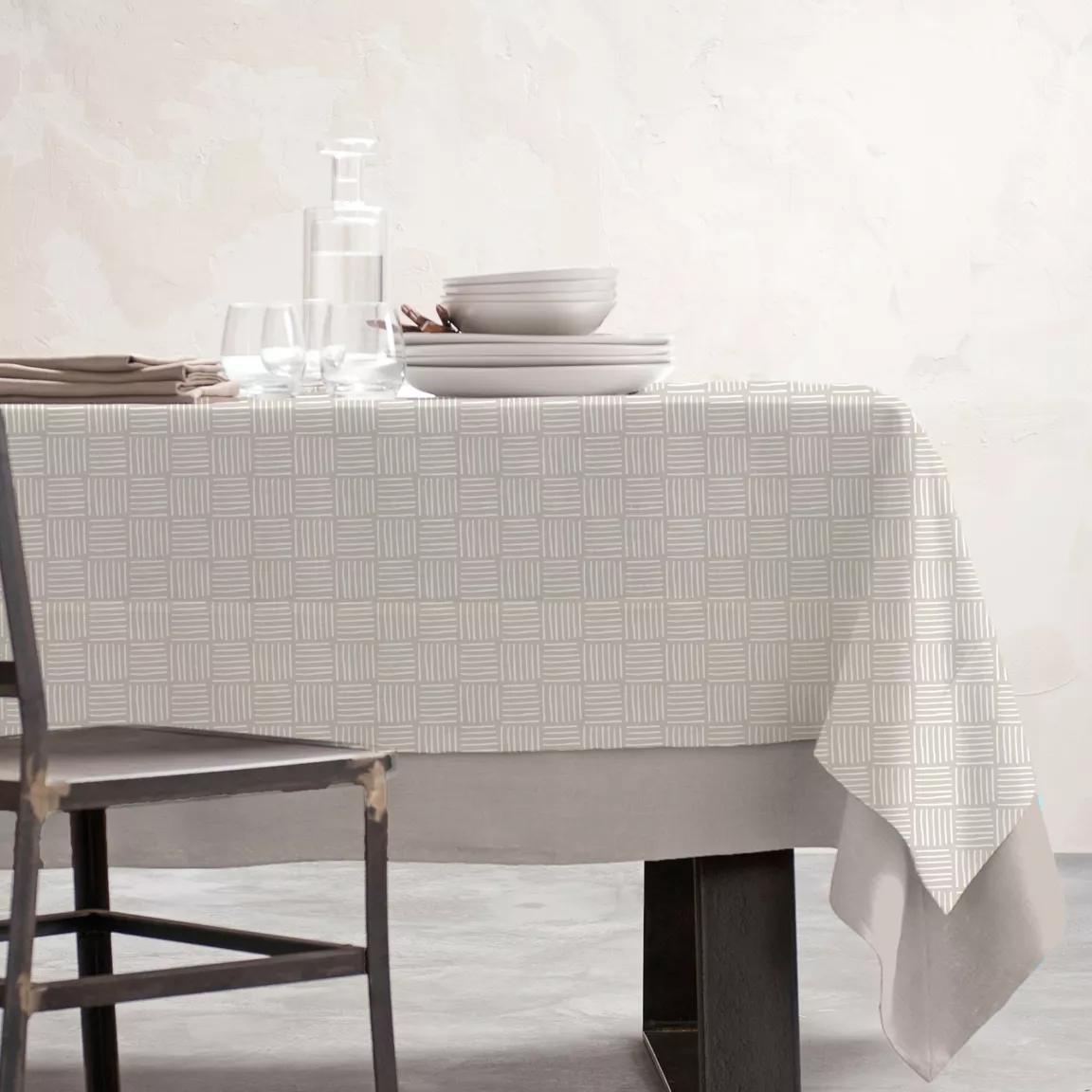 Nappe rectangulaire coton enduit (150 x 350 cm) Paolo Beige