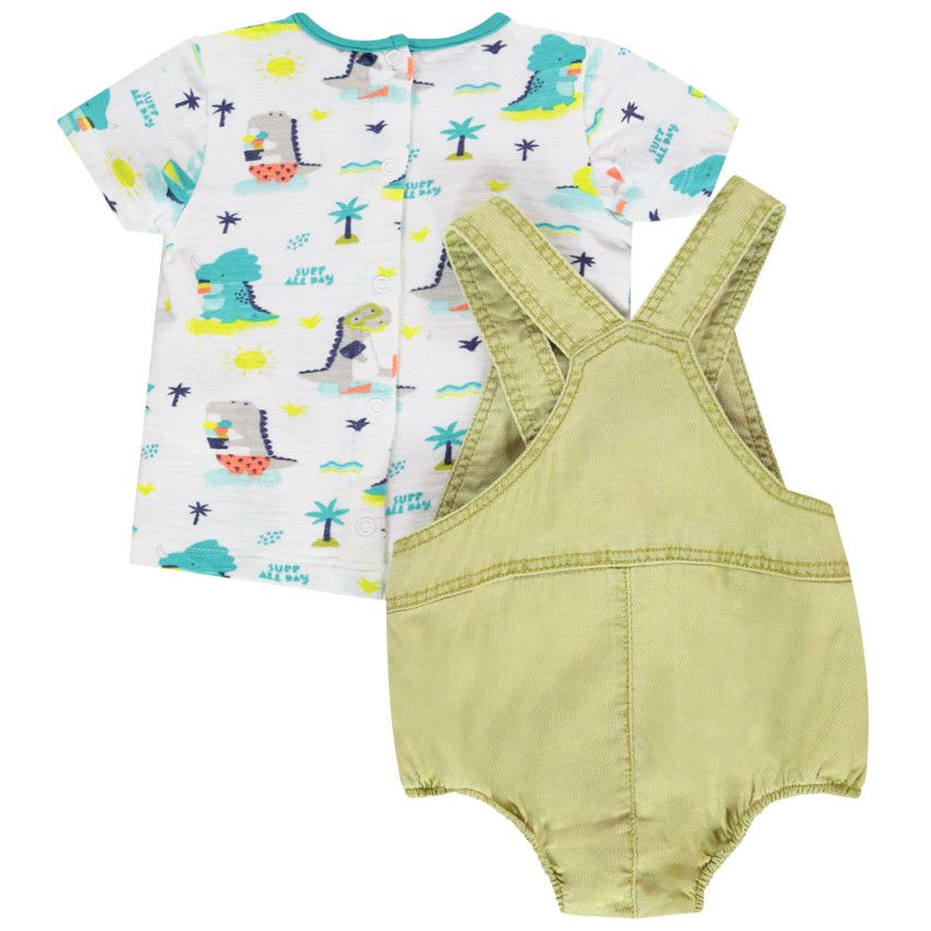 Ensemble barboteuse + t-shirt imprimé dinosaures pour bébé garçon - Blanc