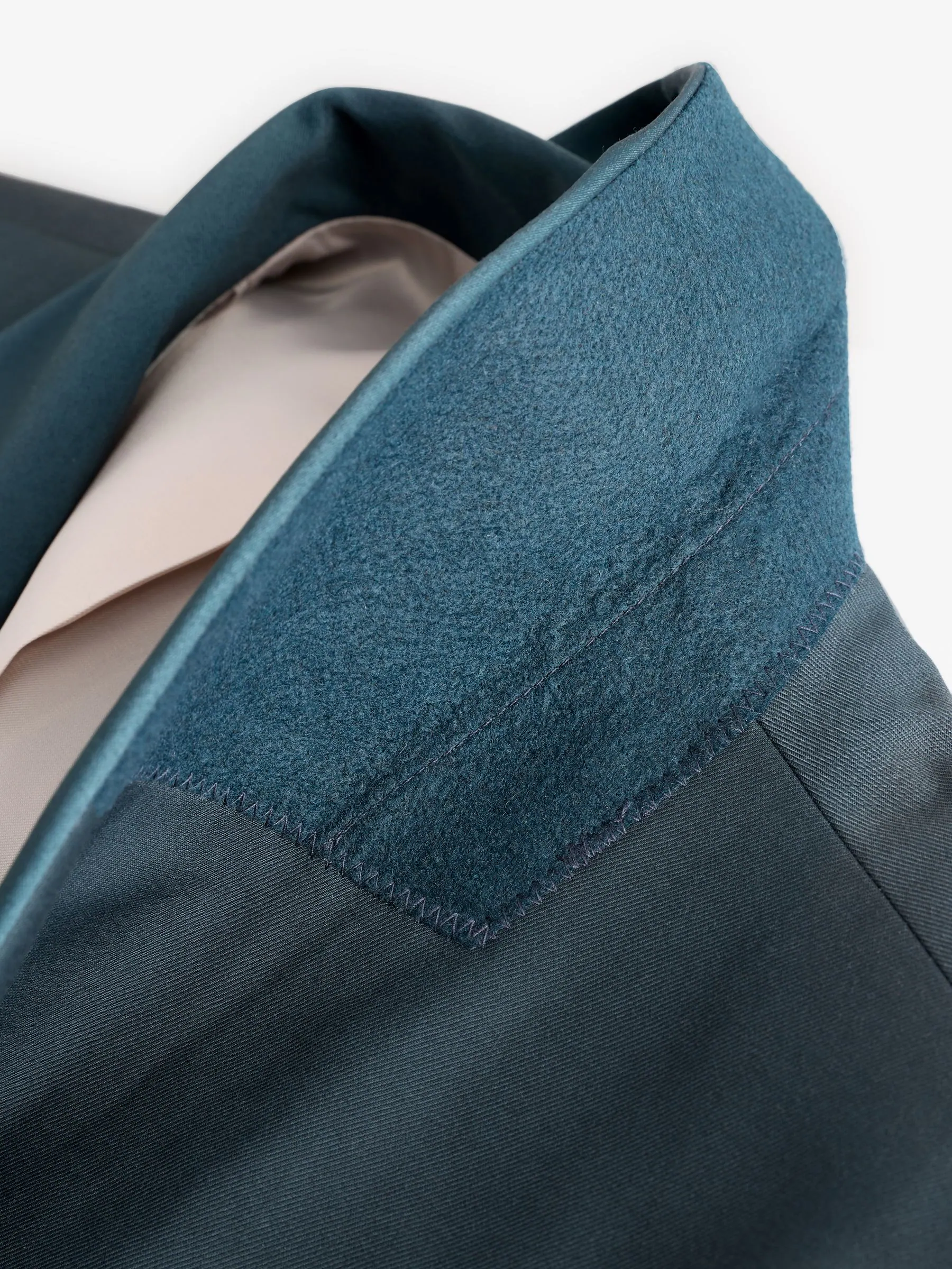 Blauwgroen - Slim Fit getrimd satijnen rand smoking jasje