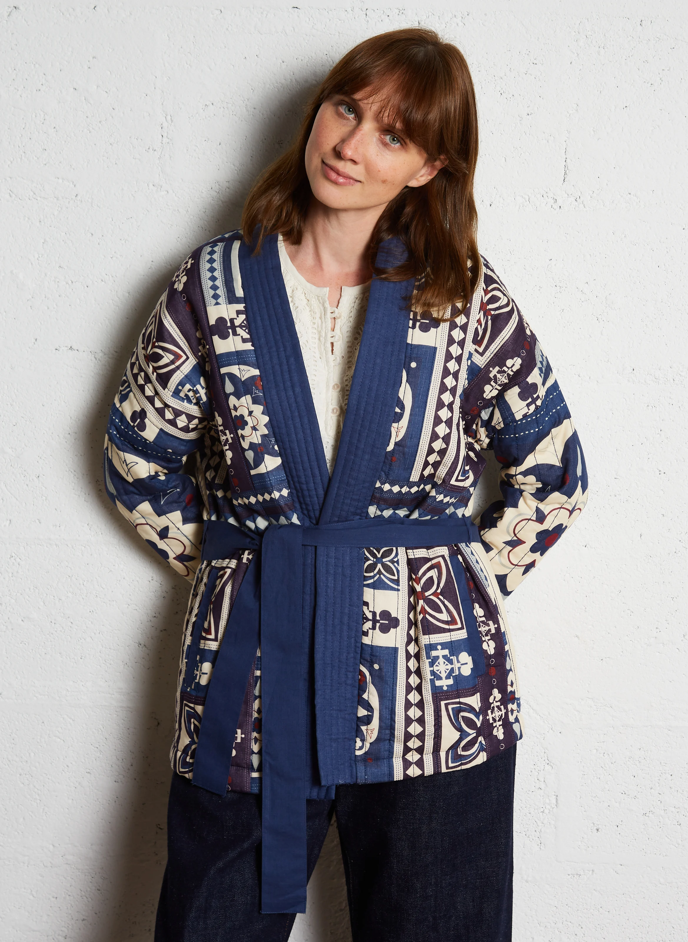 VANELI - Veste droite en coton imprimée | Bleu