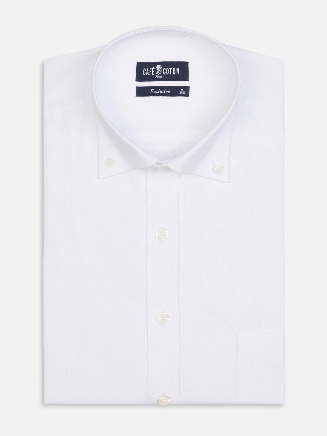 Chemise Aaron en piqué blanc- Col Boutonné