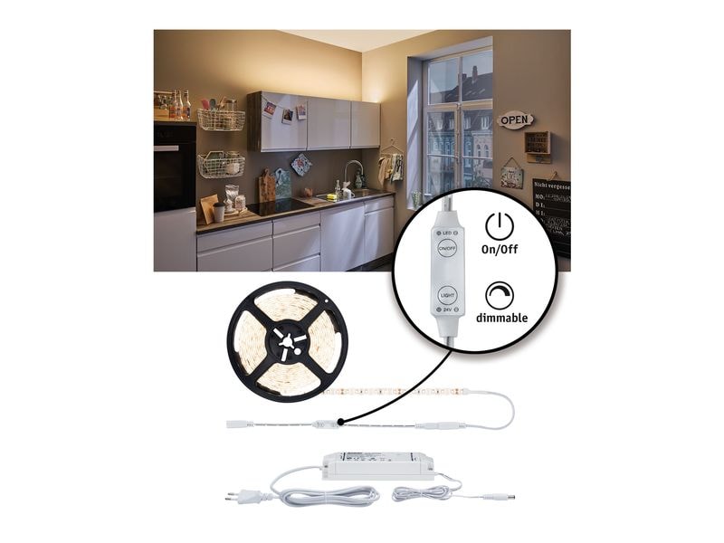 Paulmann LED-Stripe SimpLED Power 3000 K, 3 m Set Beschichteter LED-Streifen mit Schnurdimmer