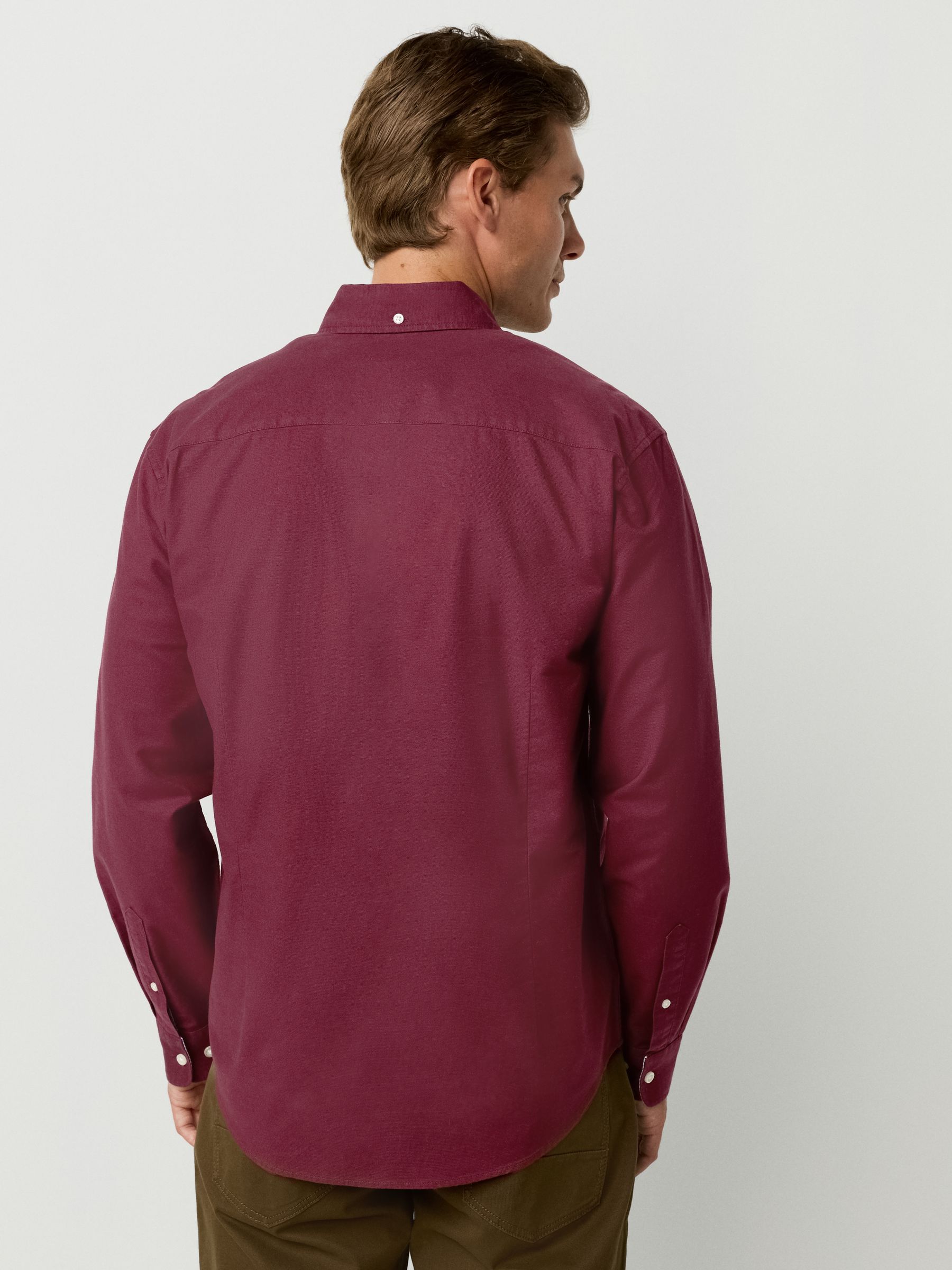 Bordeauxrood - Slim Fit - Oxford-hemd met lange mouwen