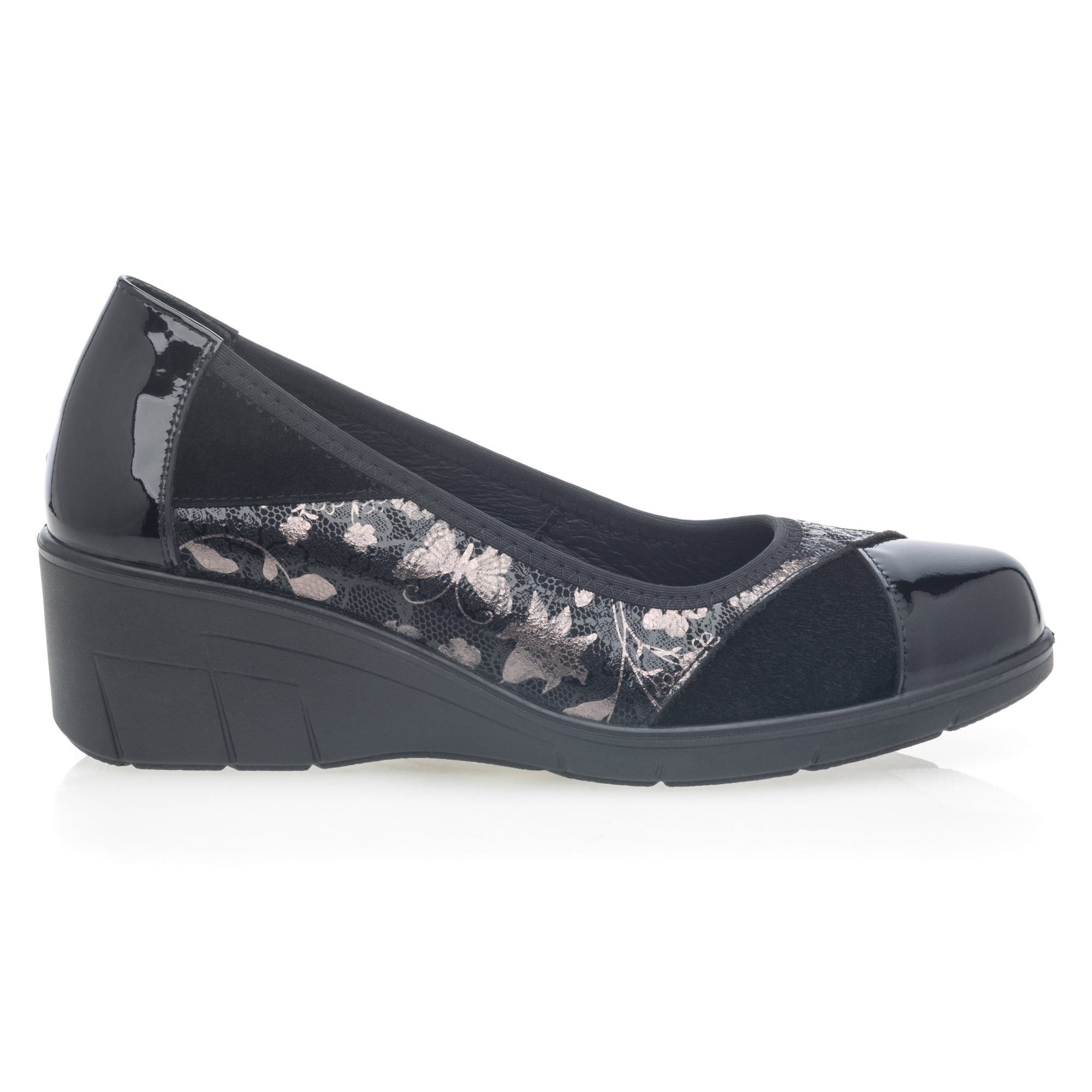Escarpins pieds sensibles à talon compensé Femme en cuir noir