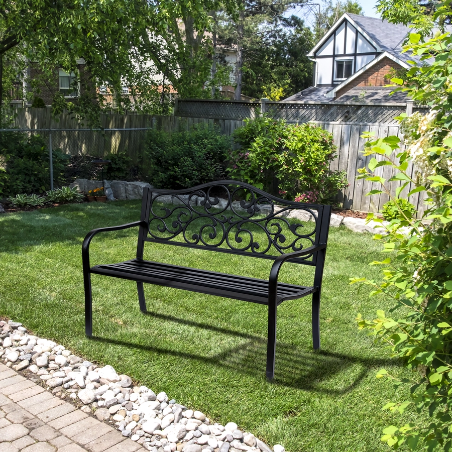 Outsunny Gartenbank mit Verzierungen schwarz