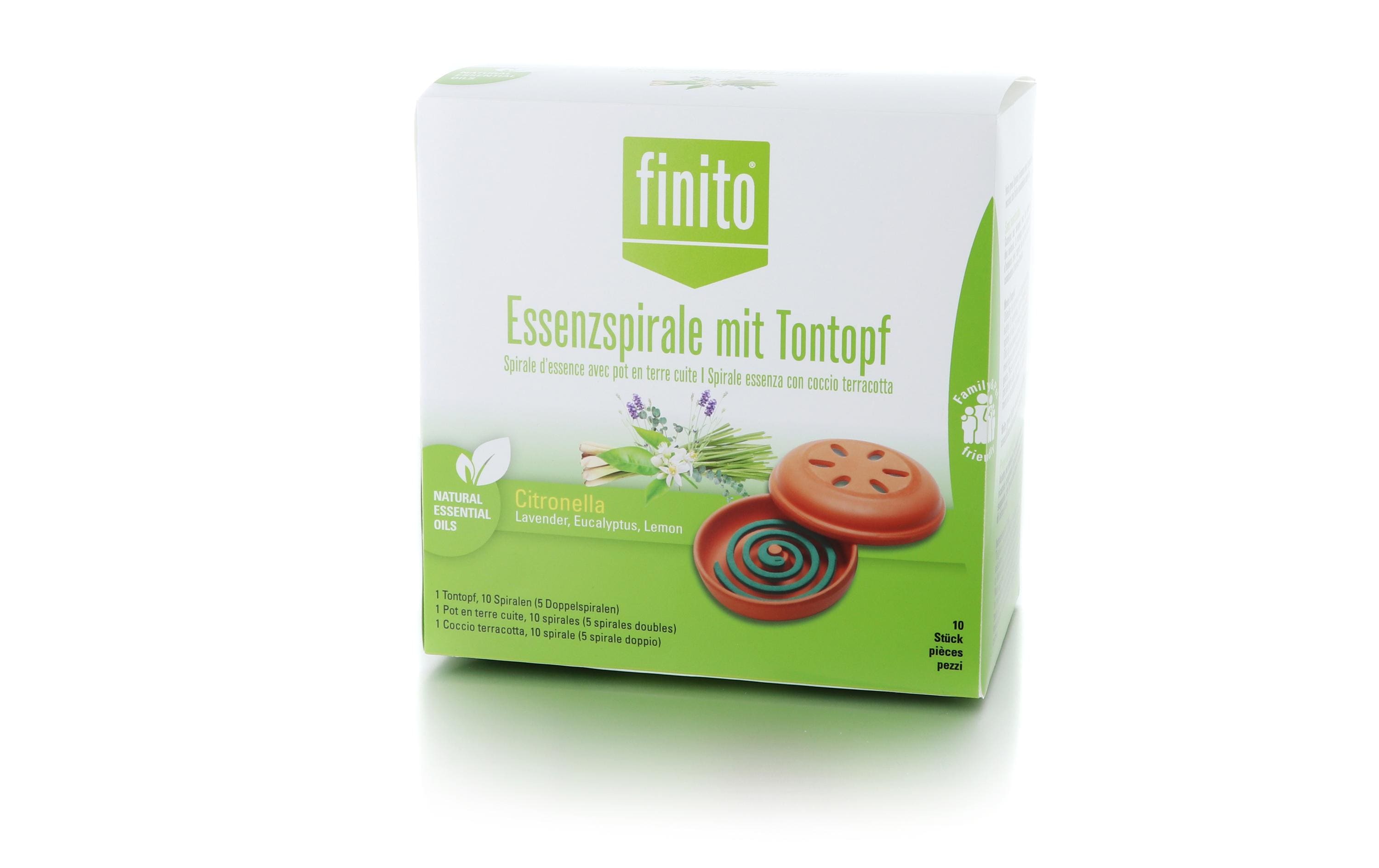 Essenzspirale mit Tontopf 10 StückFinito green Mückenspirale mit Tontopf