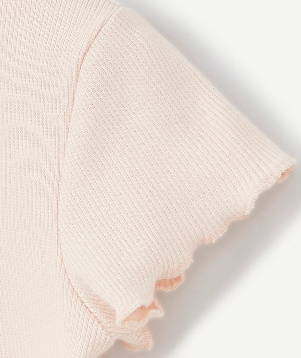 T-SHIRT FILLE ROSE EN COTON BIO AVEC FESTONS