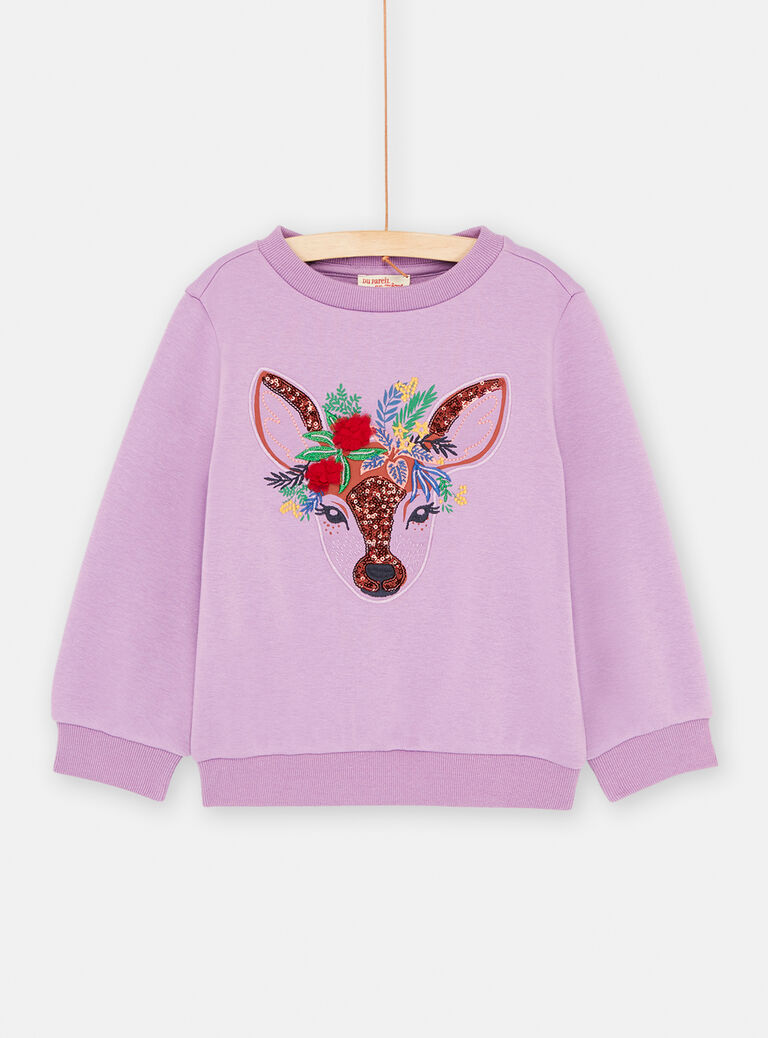 Sweat violet à animation biche pour fille