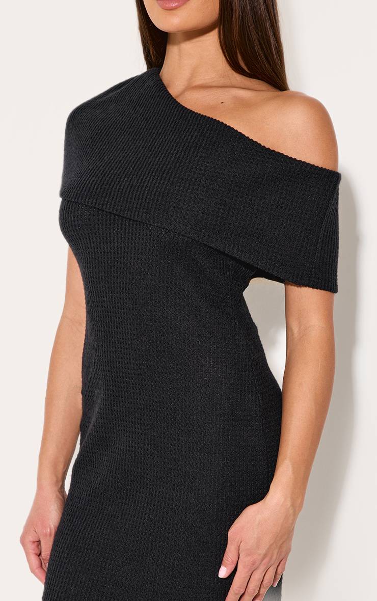 Noir Robe Moulante Asymétrique En Côtes Brossées