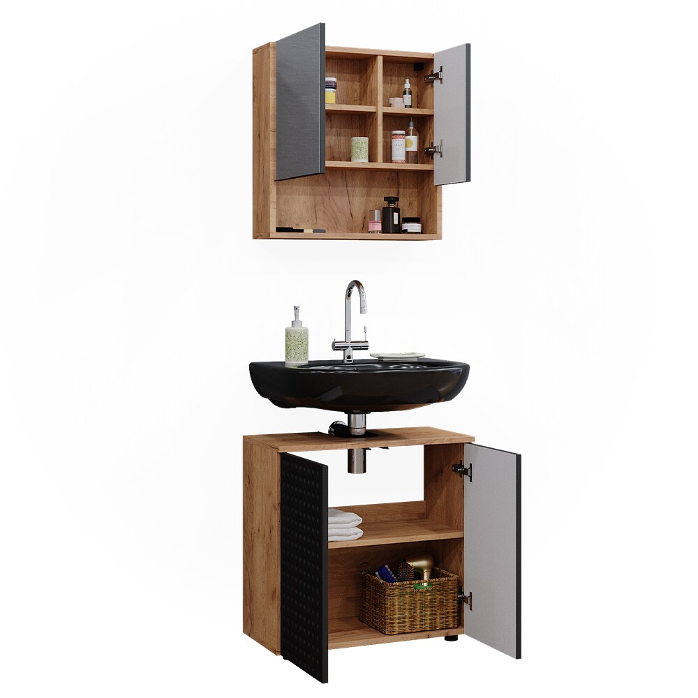 Vicco Badmöbel-Set Irma Eiche Anthrazit 2-teilig Spiegelschrank Waschbeckenschrank 60 cm