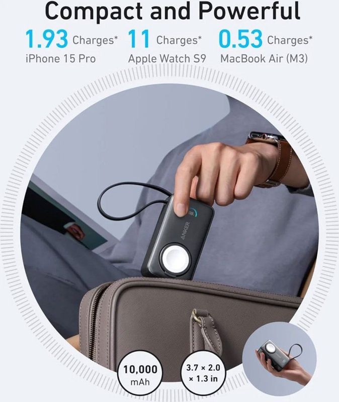 Anker - MagGo Powerbank - 10.000 mAh - Zwart - Draadloos Opladen - USB-C-kabel
