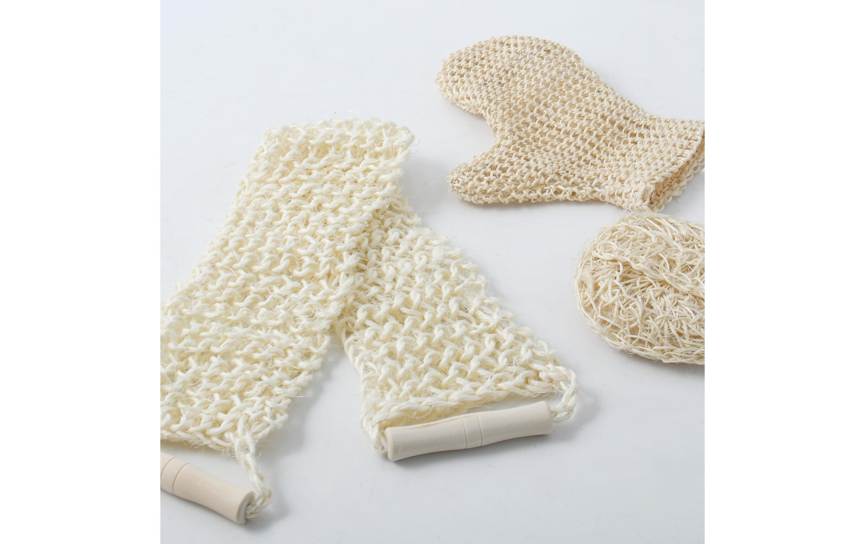Badeschwamm-Set aus Sisal, WeissHautpeeling-Set