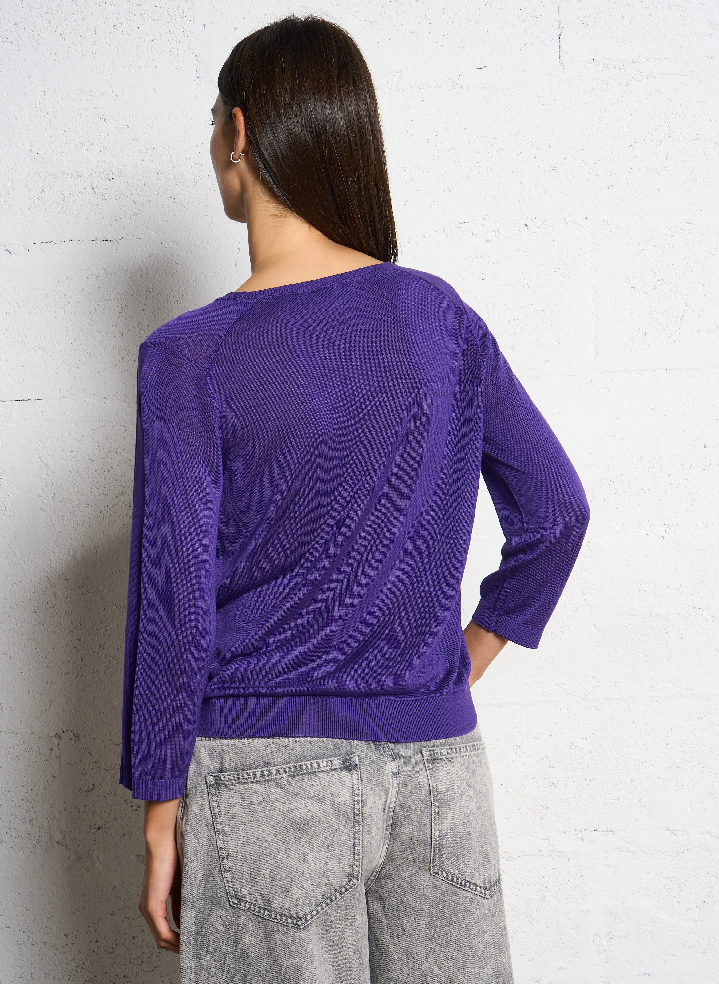 CARLY - Pull droit col rond en maille fine | Violet