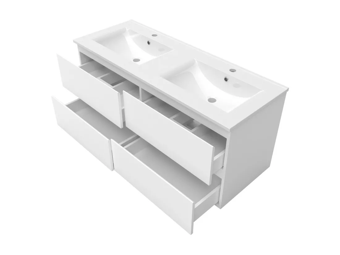 Ensemble meuble Salle de Bain 120cm avec colonne et miroir lumineux dimmable blanc