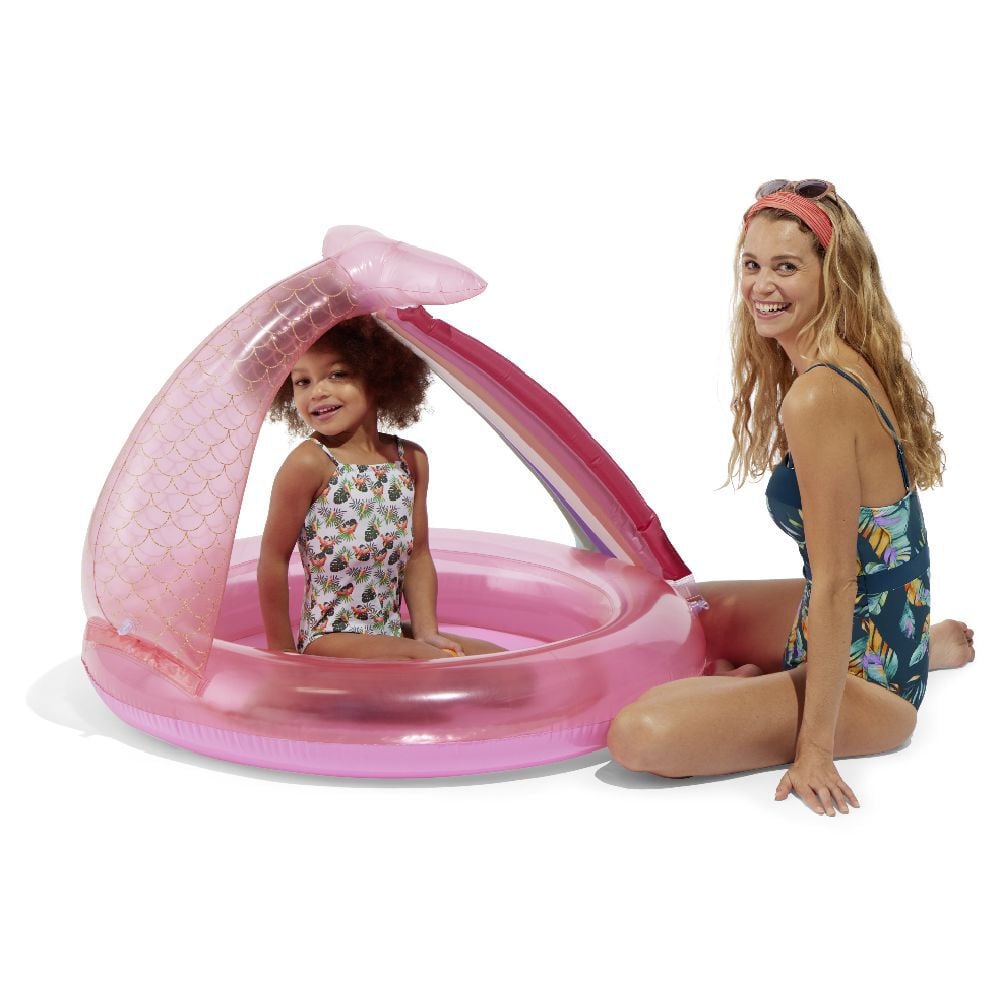 Piscinette sirène avec ombrelle amovible rose