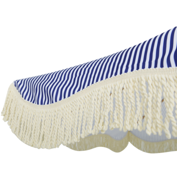 Parasol strand blauw/wit streep met franjes Ø 250 cm
