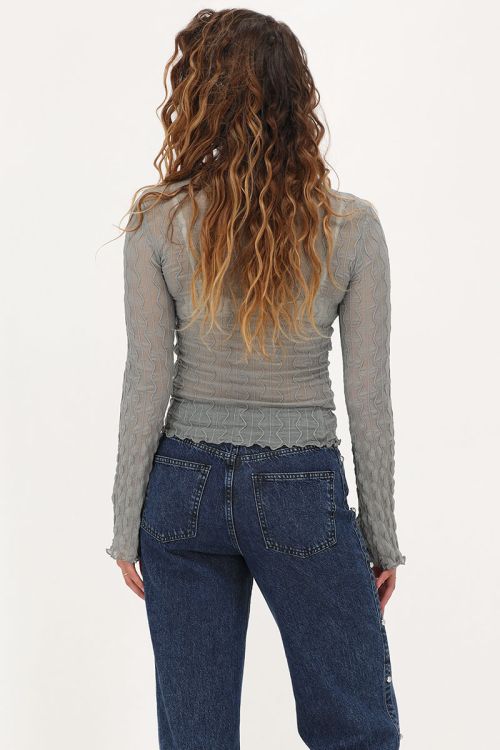 Groene mesh top met  flared mouwen & structuur