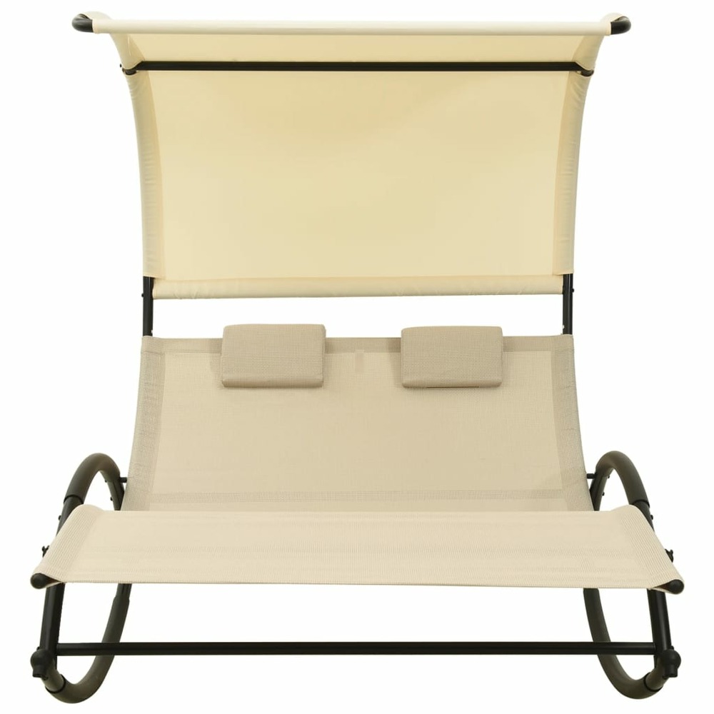 Transat chaise longue bain de soleil lit de jardin terrasse meuble d'extérieur double avec auvent textilène crème