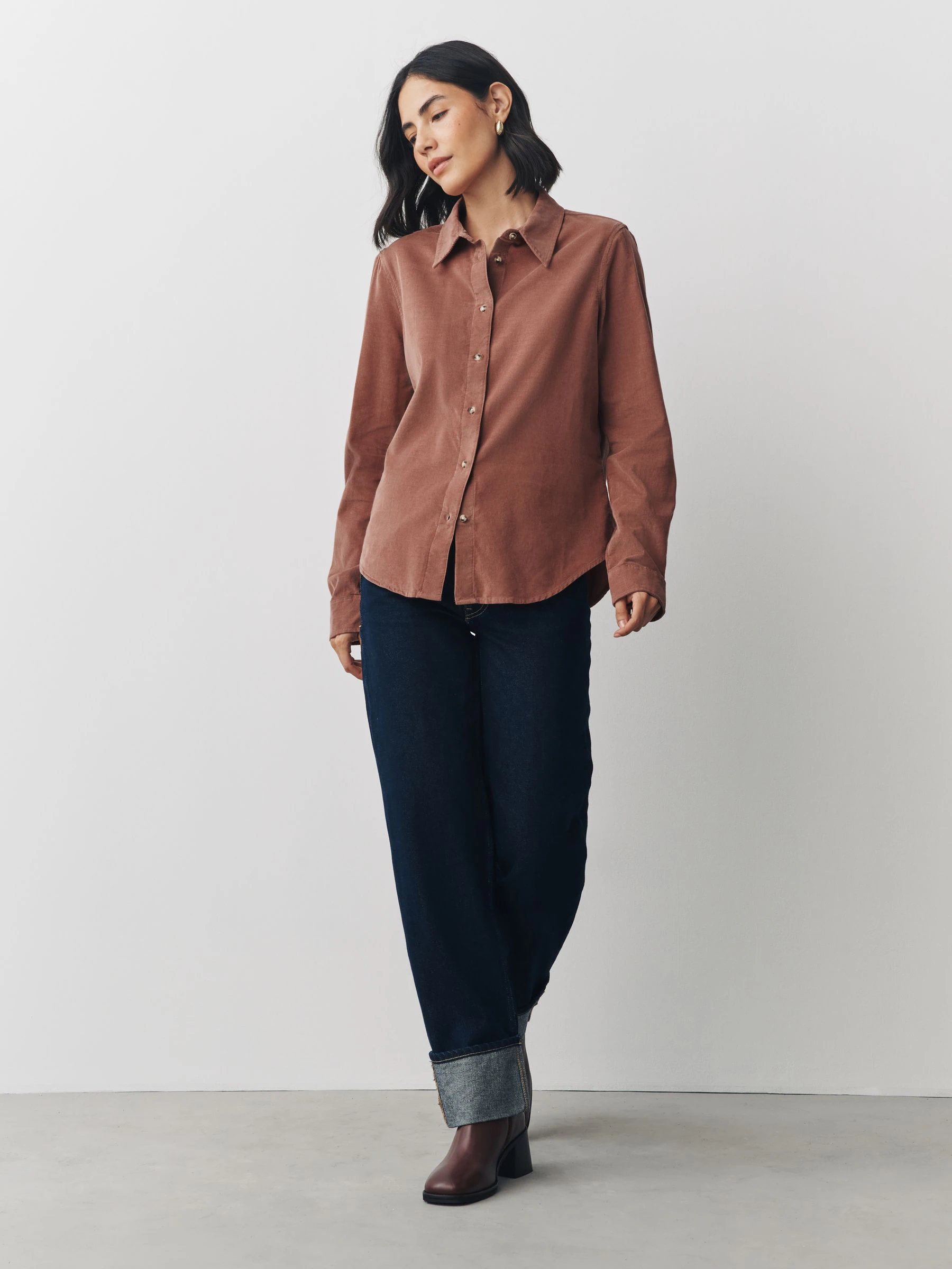 Roze - Corduroy overhemd met lange mouwen