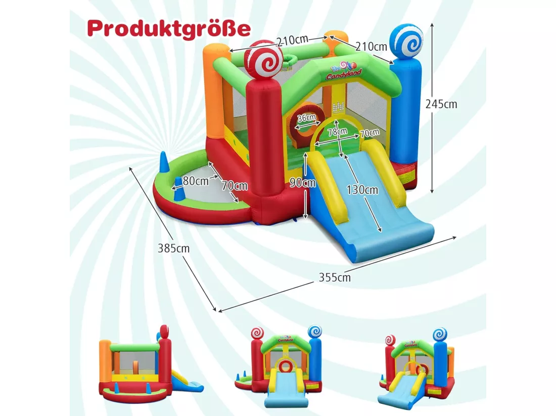 Château Gonflable avec Souffleur 680W, Maison de Saut Géante Intérieure Extérieure avec Toboggan, Décorations de Sucette, 50 Balles Océanique, Panier de Basket-Ball pour Enfants 3 Ans +