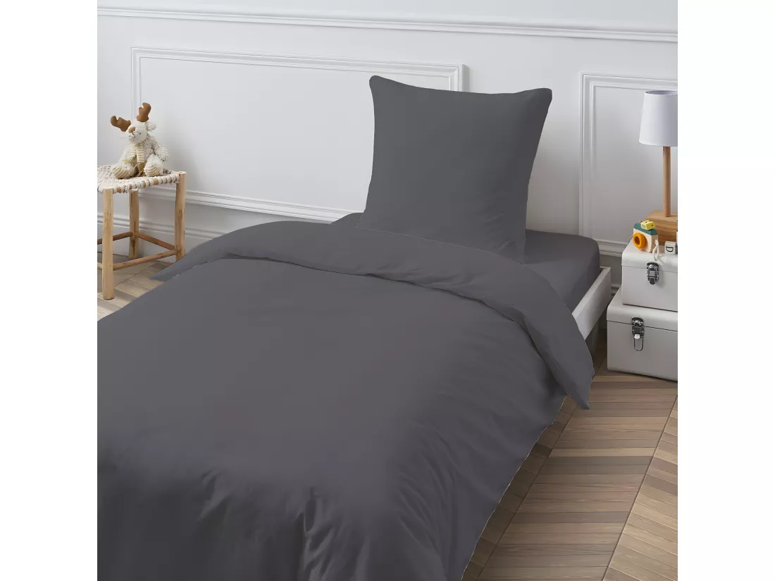 Drap housse en coton 57 fils uni bonnet 25cm zinc 90x190cm