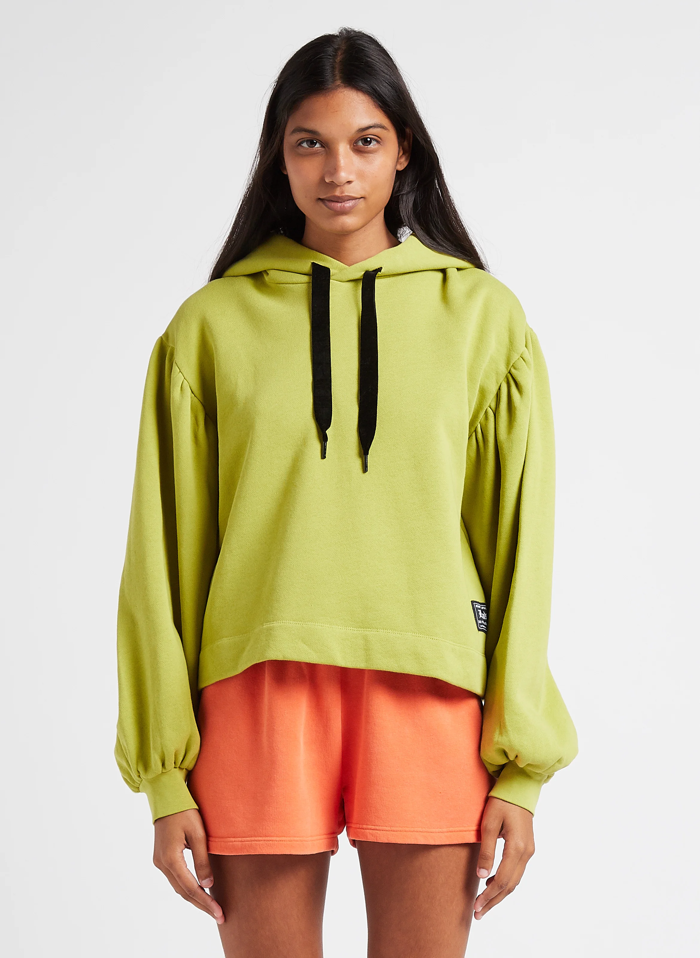 AKANE RUSCHED HOODIE - Sweat à manches ballon en coton| Vert