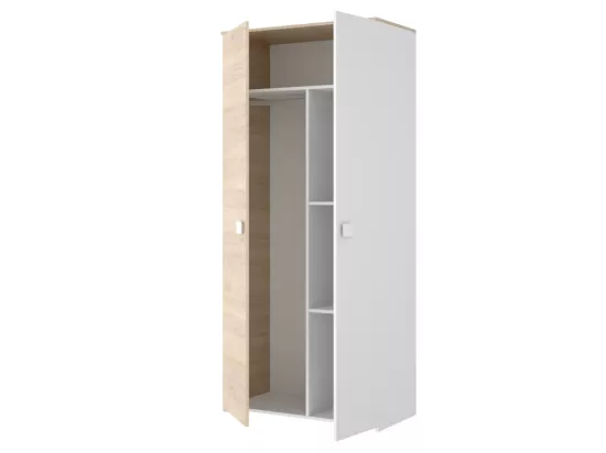 Armoire SONIA - 2 portes - L90cm - Coloris : Chêne et blanc