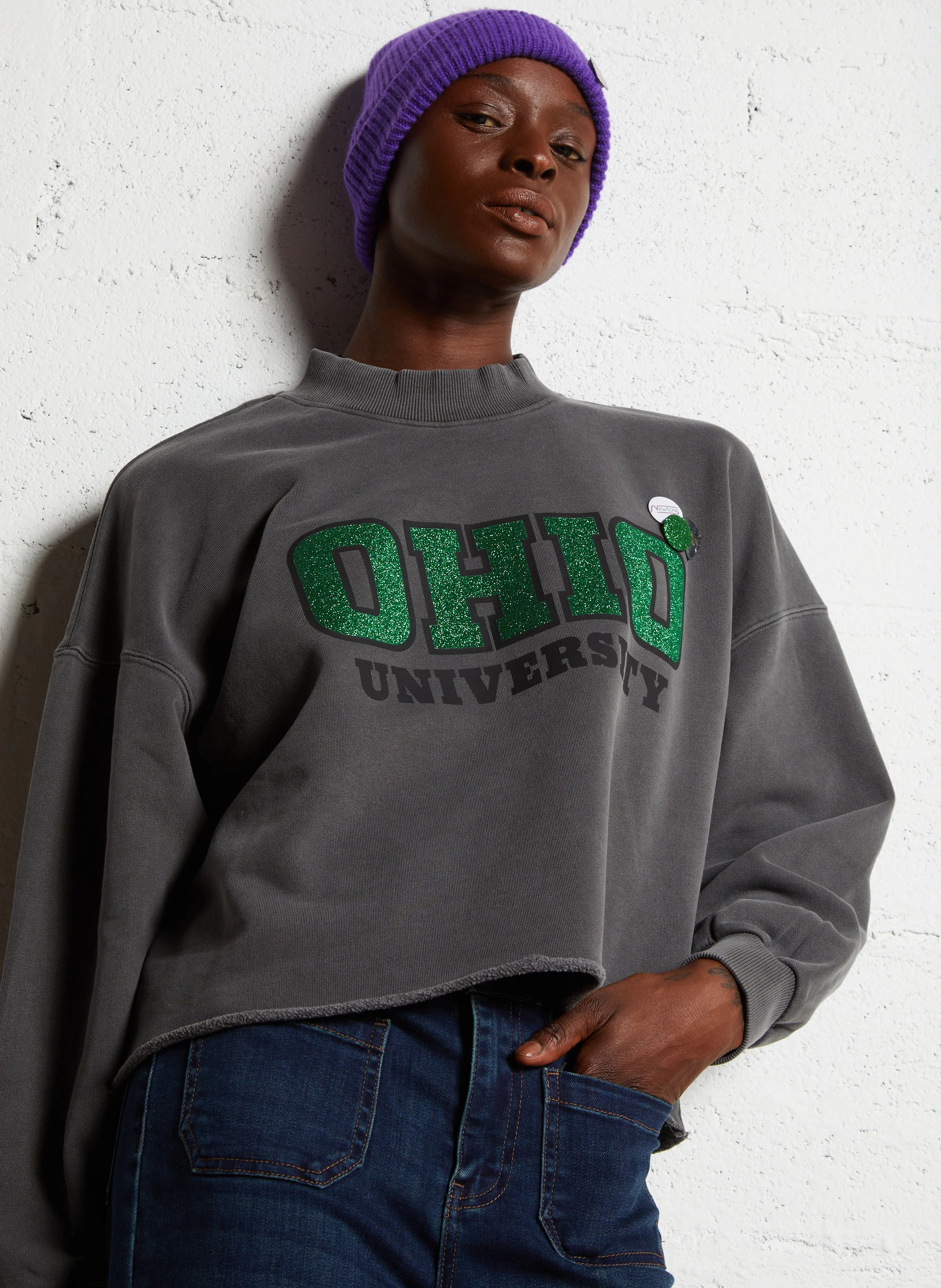 PORTER UNIVERSITY - Sweat ample col rond sérigraphié en coton | Gris