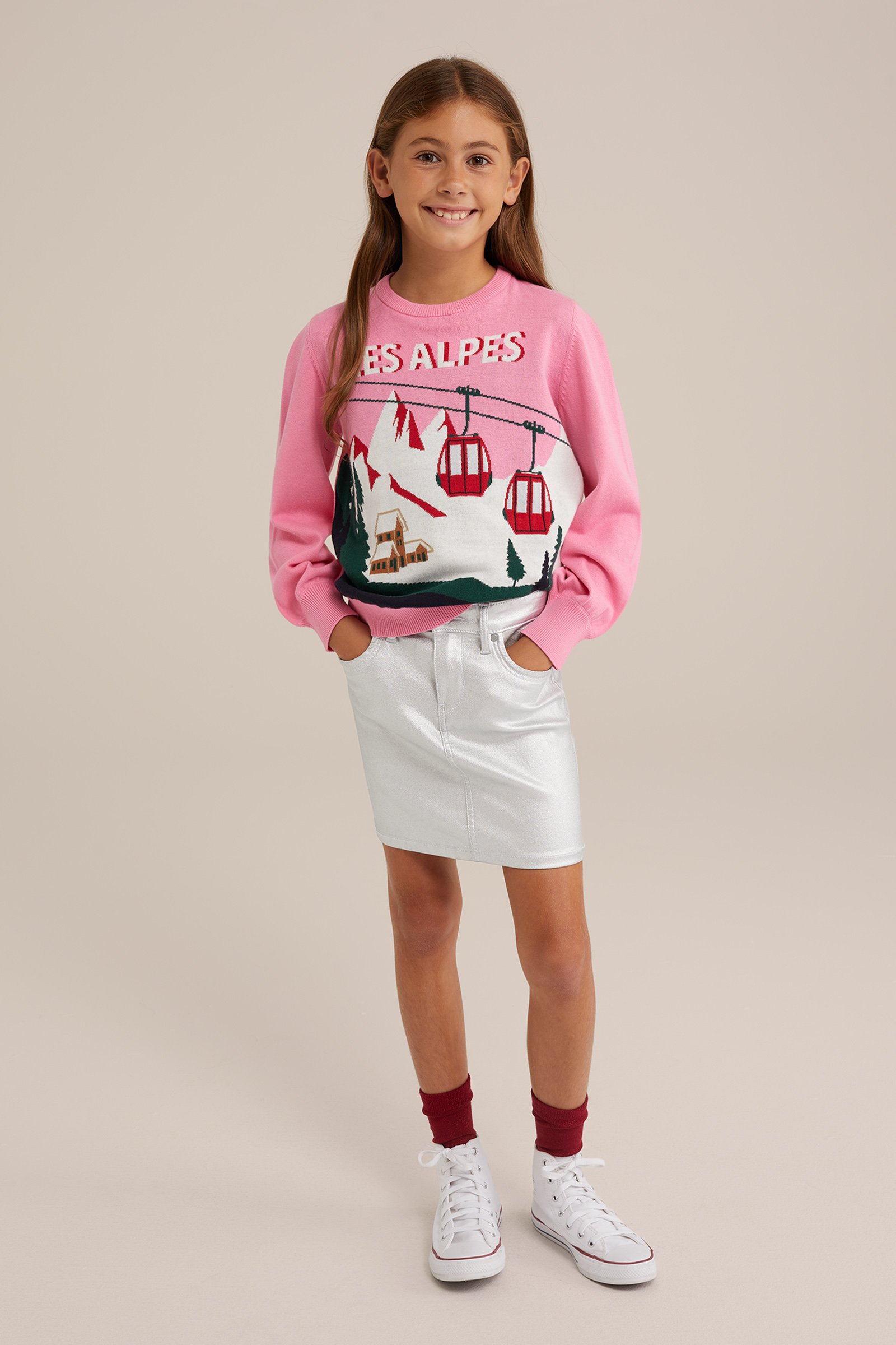 Meisjes trui met dessin WE Fashion Felroze