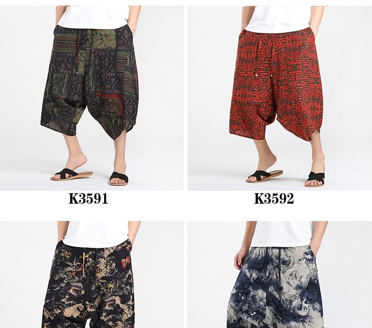 Lefitt - Capri harembroek met trekkoordtaille en patroon