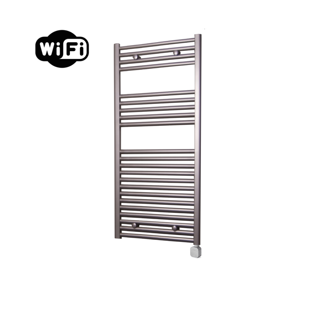 Sanicare Carini elektrische Wifi radiator 112x60cm inox-look met thermostaat chroom rechtsonder