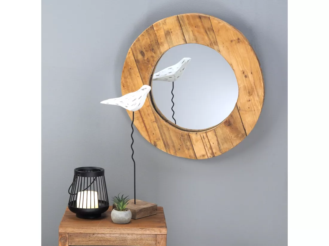 MIROIR MURAL RONDO 50 cm, bois massif, rond couleurs naturelles
