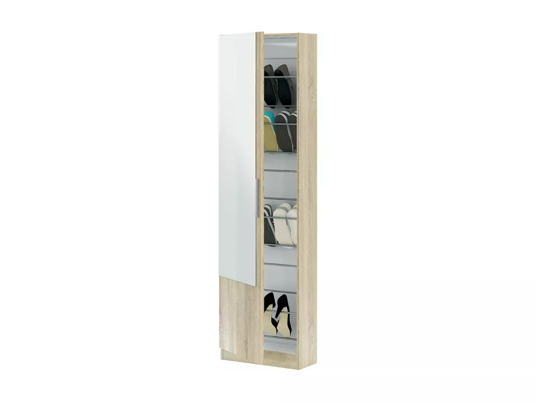 Meuble à chaussures 1 porte avec miroir - H180 cm