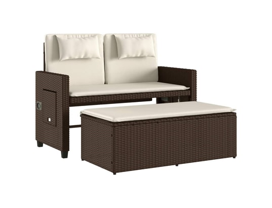 VIDAXL - Banc de jardin Banc inclinable de jardin avec coussins marron résine tress...