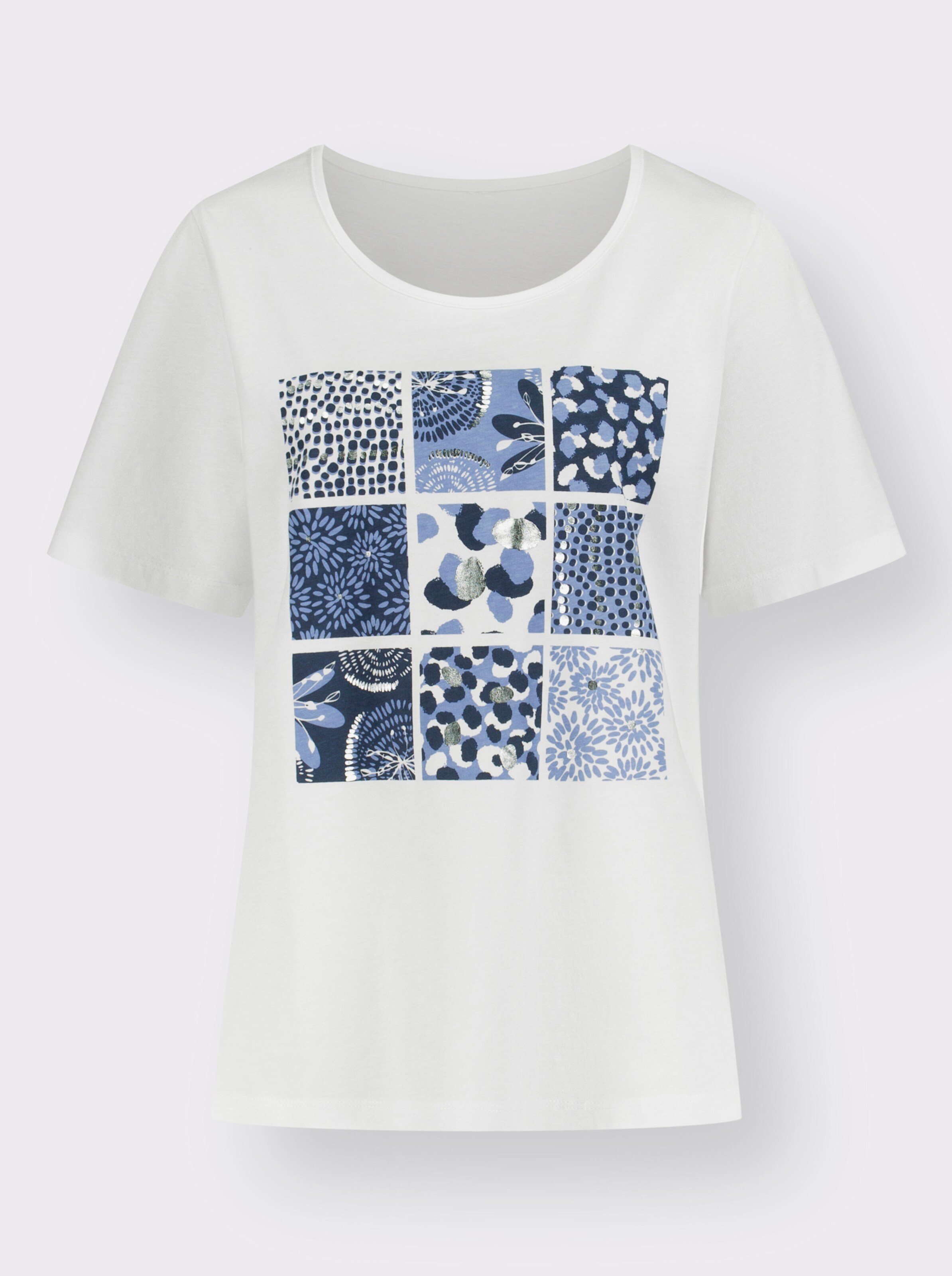 Rundhalsshirt mit silberfarbenem Folien-Print