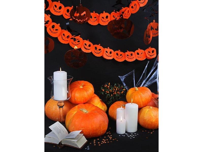 Partydeco Girlande Kürbisse 3 m, Orange Papiergirlande lachende Kürbisse