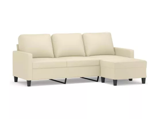 Canapé à 3 places avec repose-pieds Crème 180 cm Similicuir